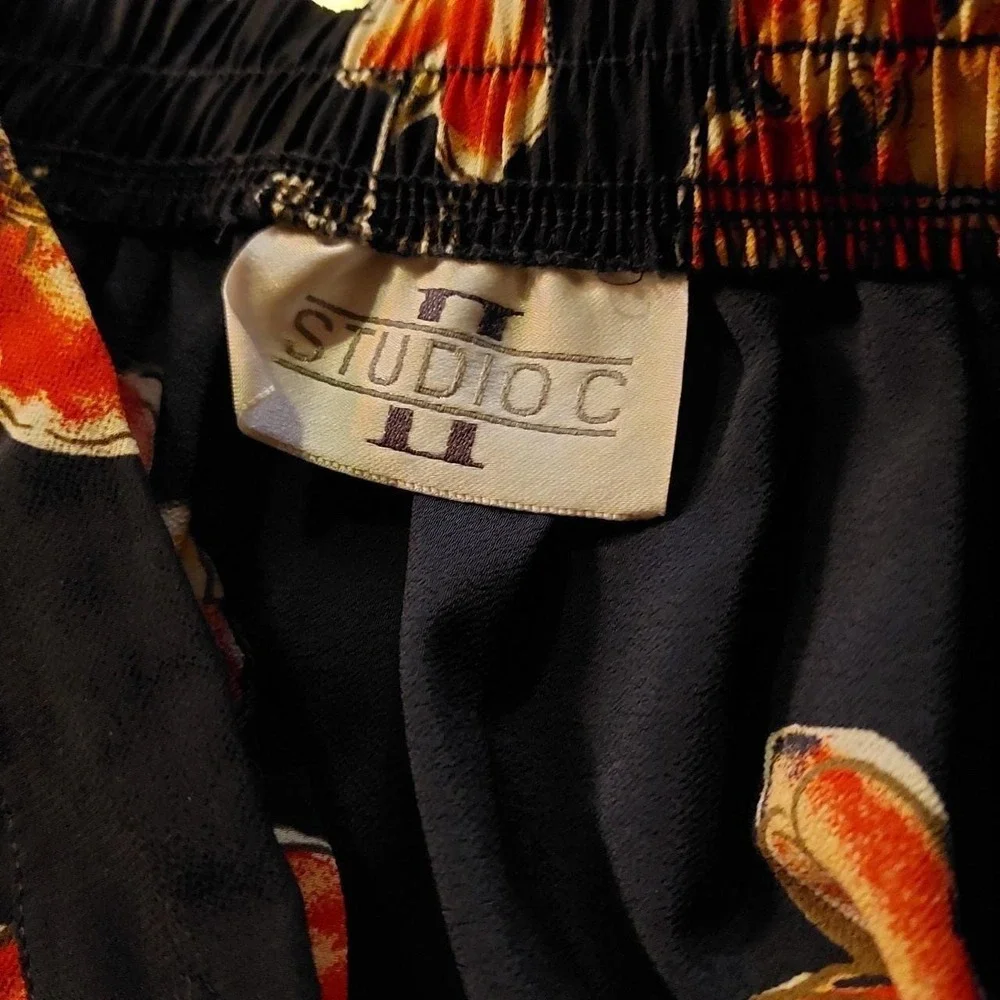 Vintage black and red floral floor length skirt.